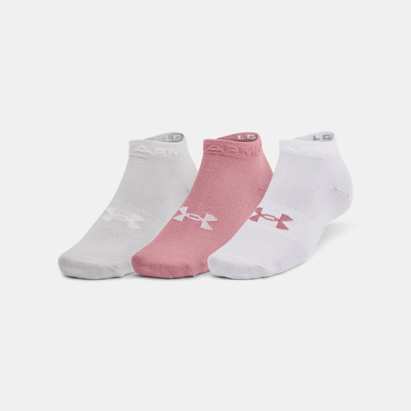 Unisex Under Armour Essential Low Cut Socks 3-Pack Pink Elixir / White / Halo Gray XL